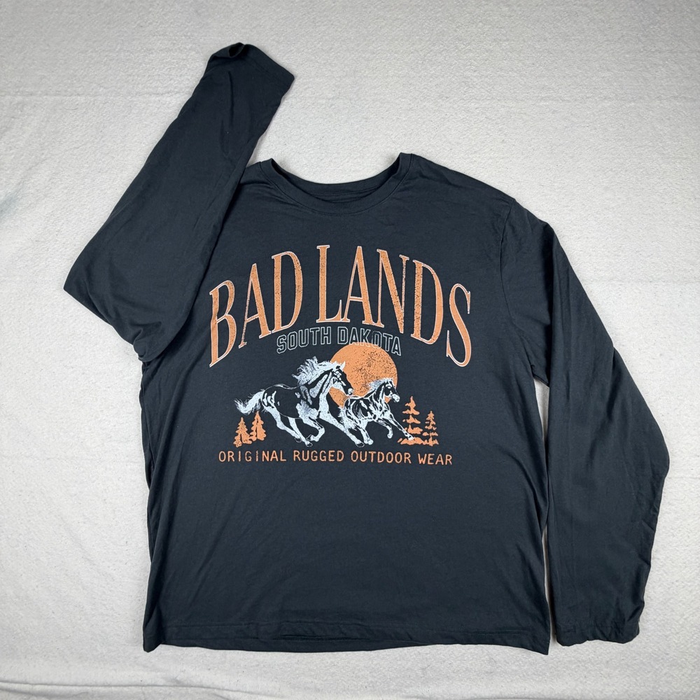Original Use Bad Lands South Dakota Graphic Long Sleeve T-Shirt Mens Large Black